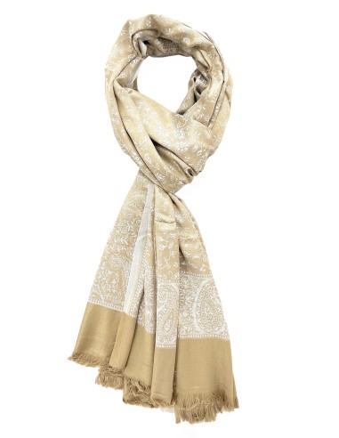 Dual Tone Reversible Self Jacquard Stole for Women - Beige