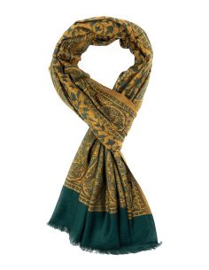 Dual Tone Reversible Self Jacquard 4 Side Paisley Border Stole for Women - Green