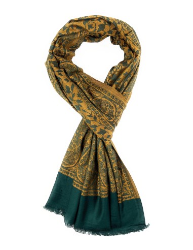 Dual Tone Reversible Self Jacquard 4 Side Paisley Border Stole for Women - Green