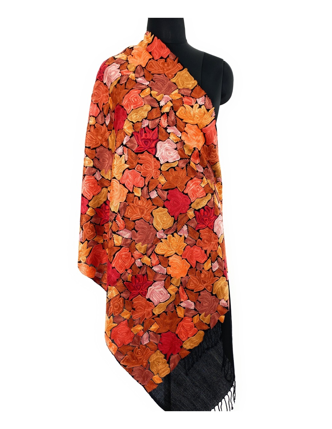 Exquisite Multi Shade Flower Leaf Aari Jaal Embroidery Stole/Scarf - Handcrafted Beauty from India