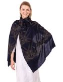 Handcrafted Swarovski Crystal Merino Wool Stole - Navy Blue