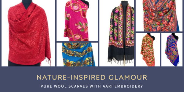 Nature-Inspired Glamour: Pure Wool Scarves with Aari Embroidery